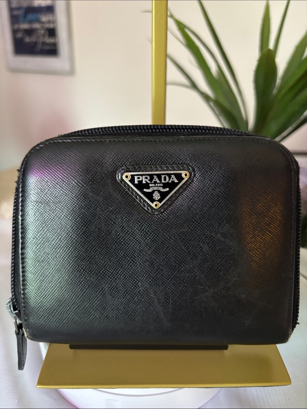 Prada Black Saffiano Leather Zip-Around Wallet